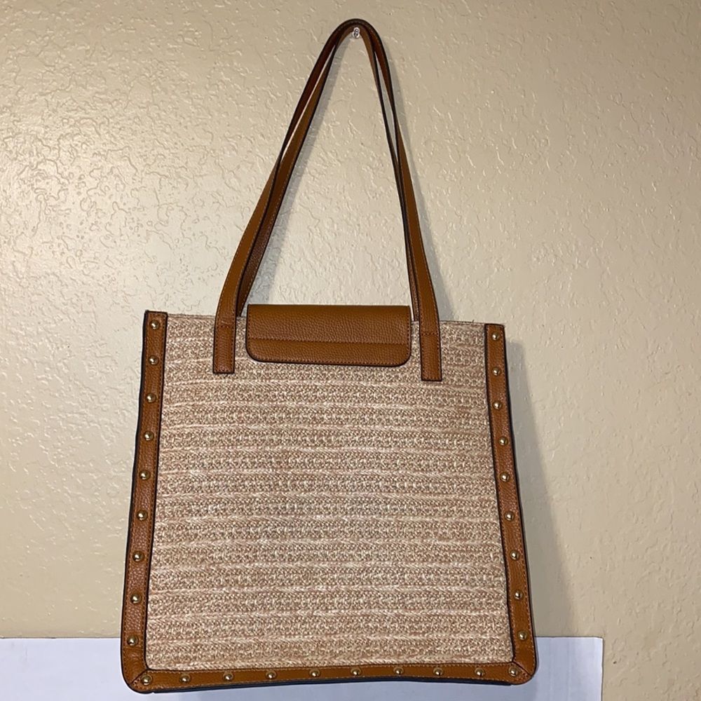 STEVE MADDEN STRAW WOVEN BROWN TOTE - Picture 2 of 15